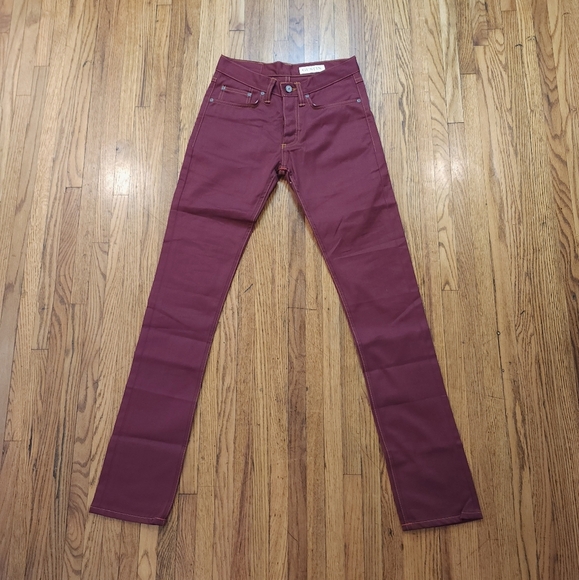 Gustin 594 Selvedge Twill Oxblood Denim Button Fly Skinny Jeans Size 27 × 34 - Picture 1 of 10